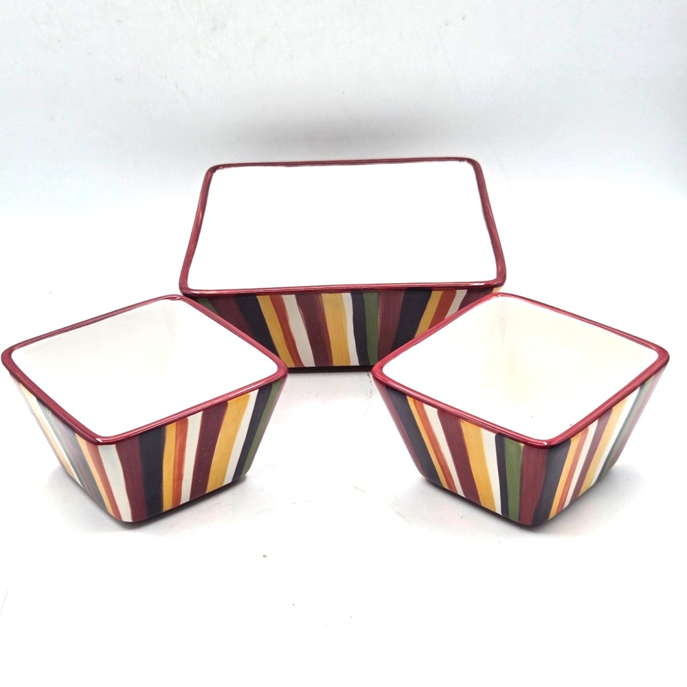 Pampered Chef Simple Additions Multi Stripe Square Serving Bowls
